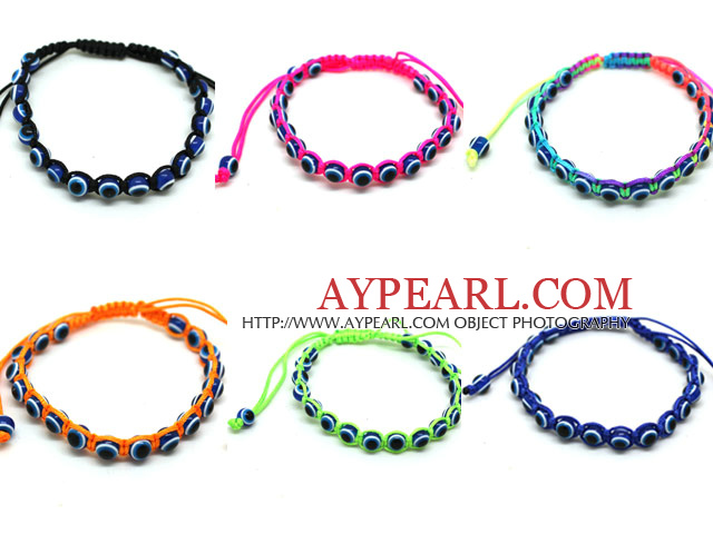 6 Antall Shamballa stil Evil Eye Håndlaget Snøring Fashion Armbånd (One Piece av hver farge)