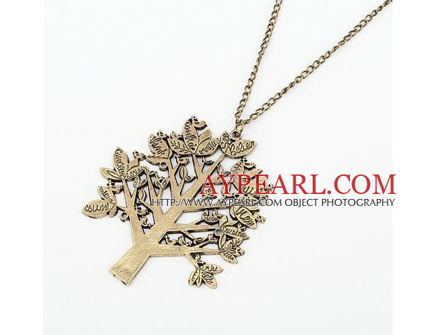 vintage et long style arbre de Noël Bronze Collier avec pendentif