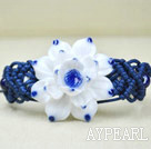 Shamballa Style Handpainting Sininen ja valkoinen posliini kukka Kiristin Säädettävä rannerengas