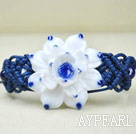 Style de Shamballa peinture à la main en porcelaine bleu et blanc avec cordon de serrage réglable Bracelet Fleur