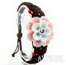 Shamballa Stil Handpainting Rosa Porzellan Blume Tunnelzug Armband mit Brown Thema