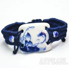 Shamballa Πλατεία Style σχήμα handpainting Μπλε και άσπρο πορσελάνη Ψάρια Σχεδιασμός Κορδόνι Ρυθμιζόμενο βραχιόλι