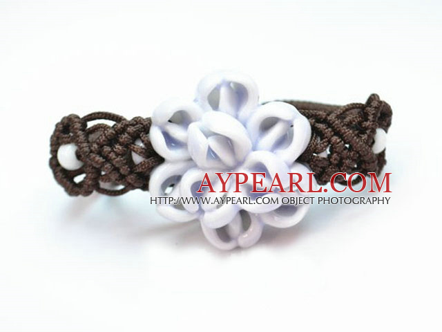 Shamballa Handpainting Stil albastru și alb flori de portelan Cordon reglabil Bratara cu subiect Brown