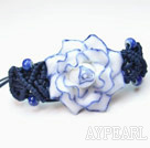 Shamballa Style Blue Rose Σχεδιασμός μπλε και λευκό λουλούδι πορσελάνη Κορδόνι Ρυθμιζόμενο βραχιόλι με σκούρο μπλε Θέματος