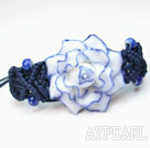 Shamballa Style Blue Rose Design Bracelet Bleu et Blanc Porcelaine Cordon de serrage réglable avec Fleur Fil Bleu foncé