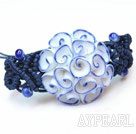 Style de Shamballa Pivoine Conception Porcelaine cordon Fleur Bracelet réglable avec Fil Bleu foncé