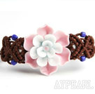 Style de Shamballa peinture à la main en porcelaine rose Bracelet cordon Fleur réglable avec filetage Brown