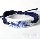 Shamballa Stil Rechteck Handpainting Blau und Weiß Porzellan Tunnelzug Bracelet