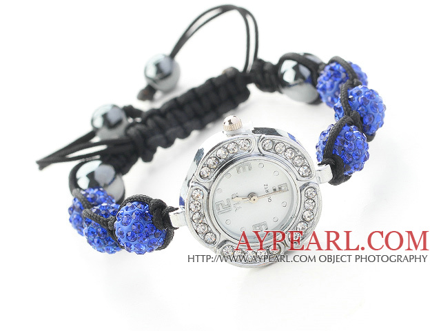 Fashion Style Bleu foncé Couleur strass Boule Bracelet cordon Regarder