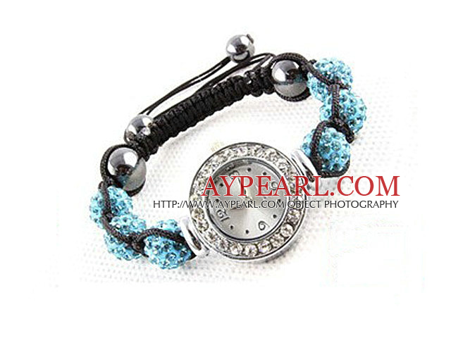 Style de Sky Fashion Bleu Couleur strass Boule Bracelet cordon Regarder