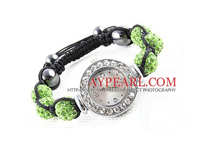 Fashion Style Apple Green Farbe Strass Ball Watch Drawstring Bracelet