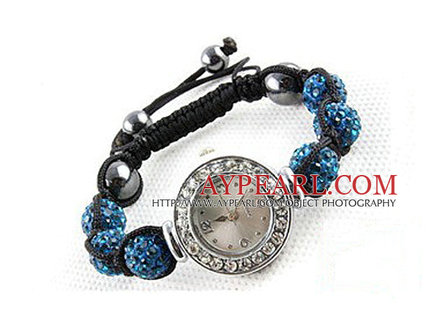 Fashion Style Peacock Blue Farbe Strass Ball Watch Drawstring Bracelet