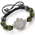 Fashion Style mörkgrön färg STRASS Ball Watch Dragsko Armband