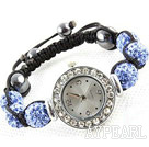 Fashion Style Crystal Blue Farbe Strass Shamballa Uhr Drawstring Bracelet