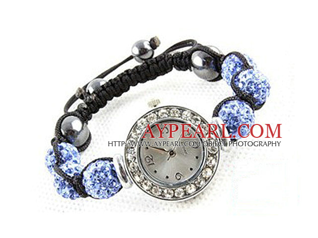 Fashion Style Crystal Blue Farbe Strass Ball Watch Drawstring Bracelet