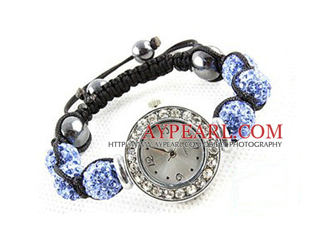 Fashion Style Crystal Blue Color tekojalokivi Ball Watch Kiristin rannerengas