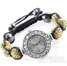 Fashion Style Cristal Strass Couleur Jaune Ball Watch Bracelet cordon