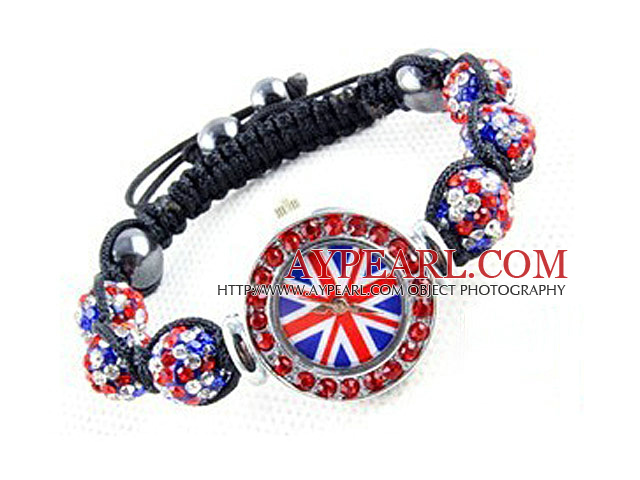 Mote Stil Red and Blue Color Rhinestone Ball Watch Snøring armbånd