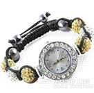 Fashion Style White and Crystal Yellow Color Rhinestone Ball Watch Drawstring Bracelet