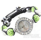 Fashion Style White and Apple Green Color Rhinestone Ball Watch Drawstring Bracelet