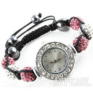 Mote Stil hvit og rosa farge Rhinestone Ball Watch Snøring armbånd