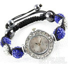 Fashion Style White and Dark Blue Color Rhinestone Ball Watch Drawstring Bracelet