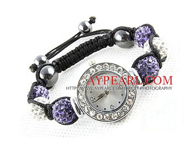 Fashion Style White and Purple Farbe Strass Ball Watch Drawstring Bracelet