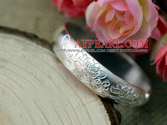 Bold Style Handmade Flower Pattern 999 Sterling Silver Bangle Bracelet