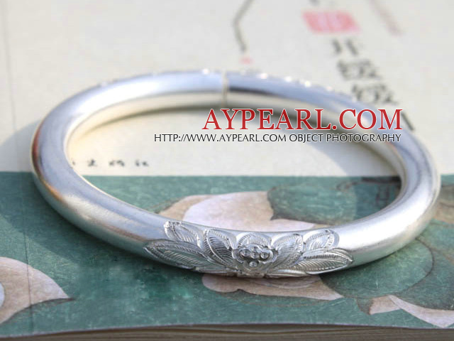 Classic Design Handmade 999 Sterling Silver Thin Bangle Bracelet with Lotus Pattern