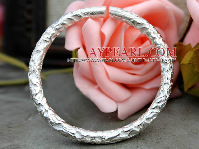 Handmade 999 Sterling Silver Thin Bangle Bracelet with Flower Pattern