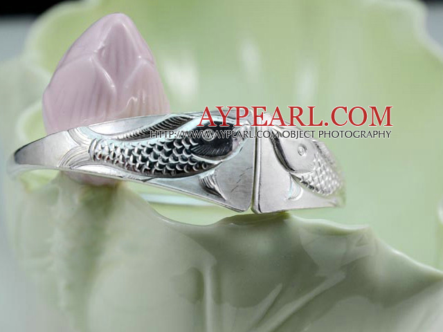 Handmade 999 Sterling Silver Double Fish Bangle Bracelet