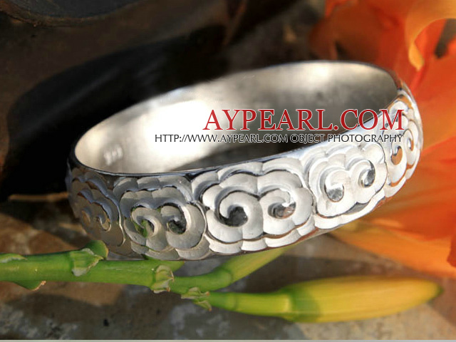 Bold Style Handmade 999 Sterling Silver Bangle Bracelet with Cloud Pattern