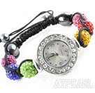 Fashion Style Multi Color Rhinestone Ball Watch Drawstring Bracelet