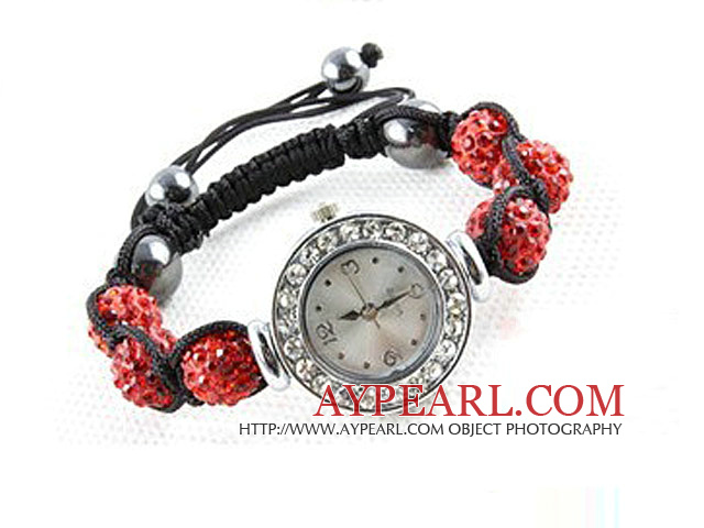 Fashion Style Red Strass Ball Watch Drawstring Bracelet