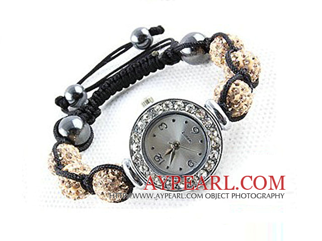 Fashion Style Champagne Color Rhinestone Ball Watch Drawstring Bracelet