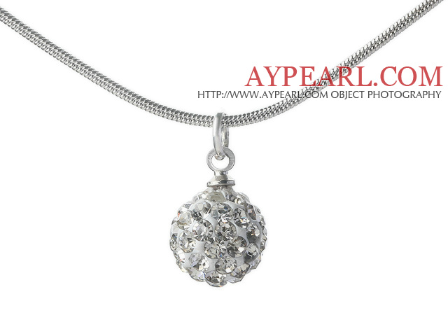 Simple Design Fashion Style White Rhinestone Ball Pendant Necklace with Metal Chain