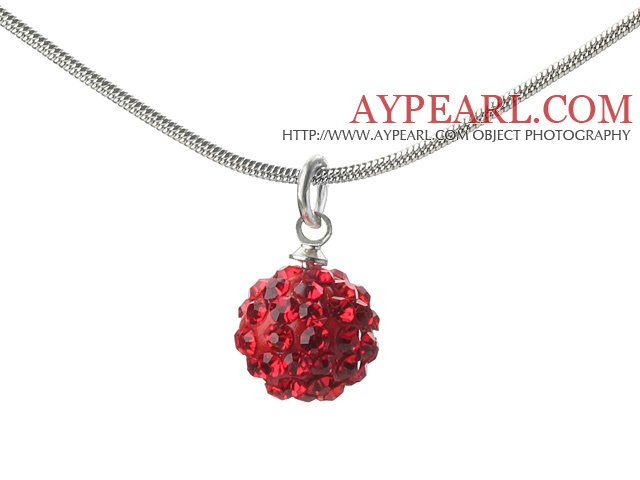 Simple Style Fashion Design Rouge strass Pendentif Collier à billes avec chaîne en métal