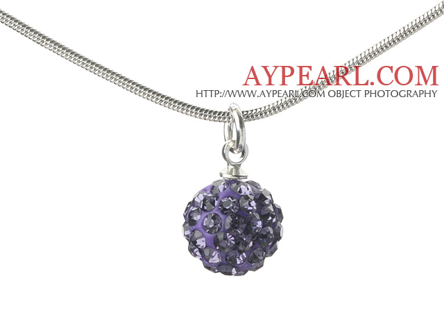 Simple Design Fashion Style Purple Rhinestone Ball Pendant Necklace with Metal Chain