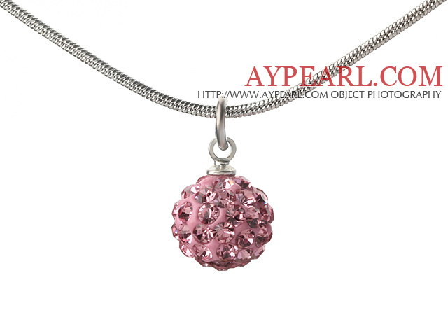 Yksinkertainen muotoilu Fashion Style Vaaleanpunaisen tekojalokivi Ball riipus Kaulakoru Metal Chain