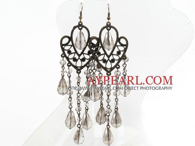 Vintage style gris Boucles d'oreilles en cristal de lustre