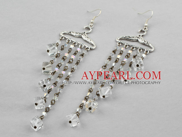 Lovely Long Chain Loop Style Cubic Clear Crystal Tassel Dangle Earrings