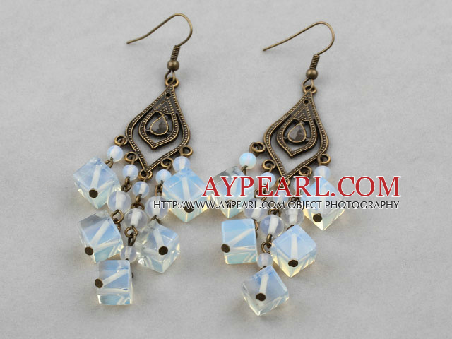 Vintage Style de forme carré Boucles d'oreilles Opale lustre en cristal