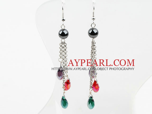 Paires de chute style de forme multi-boucles d'oreilles en cristal de couleur avec Pierre acier tungstène