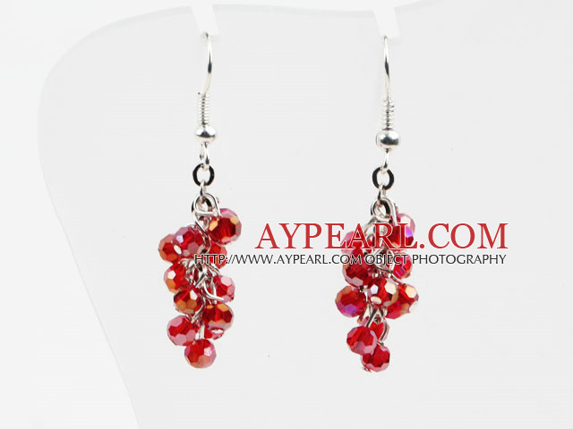 Cluster Style 4Mm Red Crystal Loop Dangle Earrings With Fish Hook