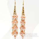 Long Style Natural Pink Freshwater Rice Pearl Tassel Earrings