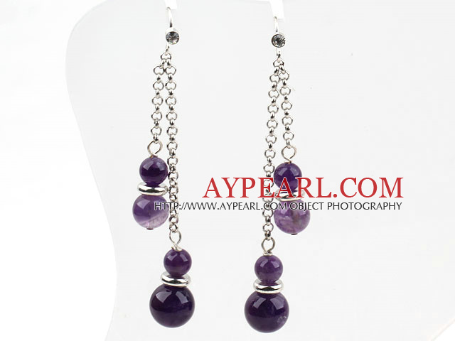 Style Classique Dangle Conception Améthyste Boucles d'oreilles longues