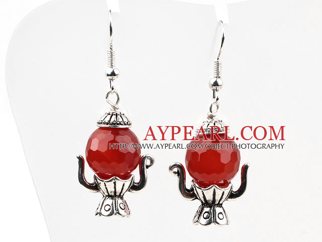 Lovely Style Red Carnelian Small Teapot Shape Earrings