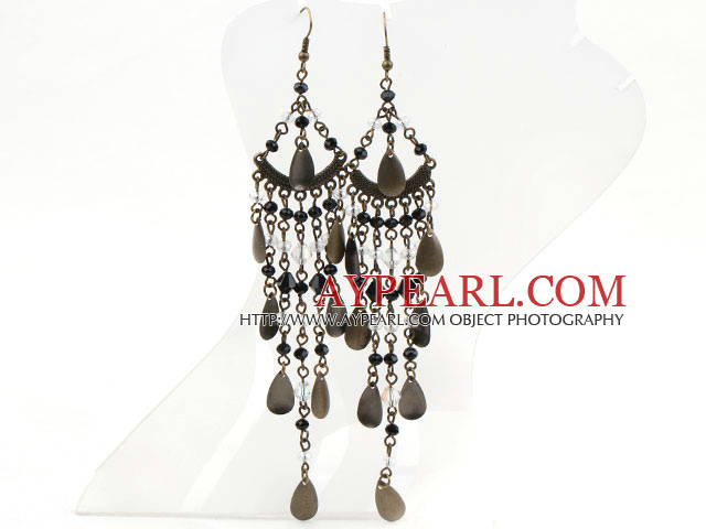 Vintage style noir et Crystal Clear Boucles d'oreilles longues