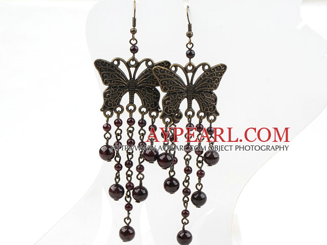 Vintage Style Garnet and Butterfly Accessories Earrings