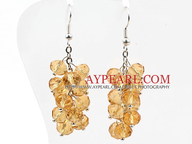 Cluster Style Amber Color Crystal Earrings